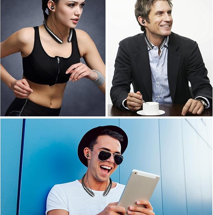 Neckband Bluetooth Headphones Bluetooth 5.4 Wireless Headphone with Retractable EarbudCVC8.0 Noise Cancelling 16Hrs Playtime Around The Neck Headphones Stereo Headset for Music Conference Videos