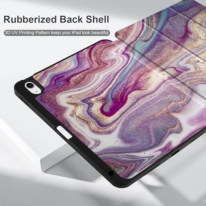 DONGKE for iPad Air 11 Inch Case M4 2026 / M3 2025 / M2 2024 &amp iPad Air 5th 2022 / 4th Gen 2020 10.9 Inch Ultra Thin Soft TPU Back Cover with Pencil Holder Support Auto Wake/Sleep Pink Marble