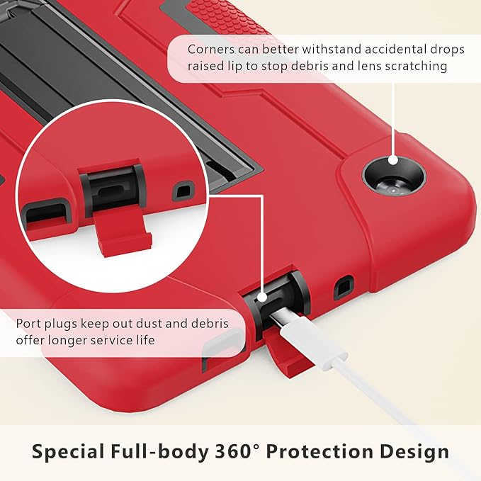 Case for for Alcatel Joy Tab 2 Tablet 8-inch 2020 Release (Model: 9032Z) - [Built-in Kickstand] Shockproof Silicone Protective Cover with Screen Protector (Red/Black/2 PCS)
