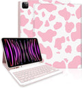 TopPerfekt for iPad Pro 11 4th/3rd/2nd/1st Gen (2022/2021/2020/2018) Keyboard Case Magnetically Absorbent Auto Sleep/Wake Support 2nd Gen Pencil Wireless Charge with Pencil Holder - Pink Cow