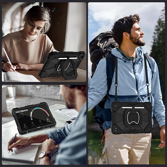 Case for Samsung Galaxy Tab A11+/A9+ Plus 11 Inch with Screen Protector/Rotating Stand/Pen HolderMilitary Grade Shockproof Cover for Galaxy Tab A11 Plus /A9 Plus CasesBlack