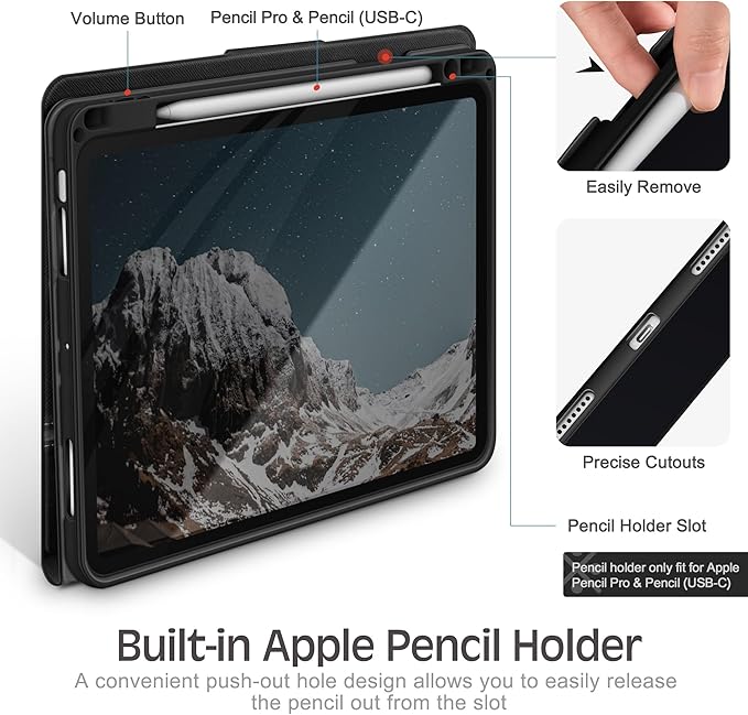 KingBlanc for iPad Air 13-inch Case (M4 2026/M3 2025/M2 2024) with Pencil Holder PU Leather Durable Protective Stand Cover Auto Wake/Sleep Multi-Angle for Viewing/Typing Magnetic Clasp Black