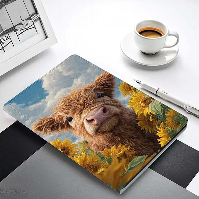 Case for iPad 5th/6th Gen 9.7 2017/2018iPad Air 1/2 9.7 InchSlim PU Leather Cover Adjustable Stand Auto Wake/SleepCute Highland Cow Baby