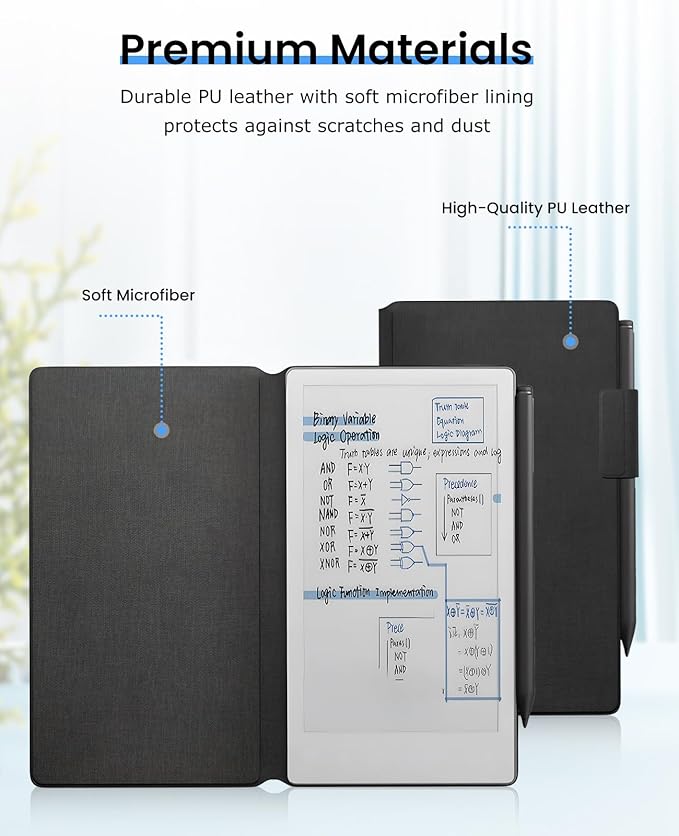 Case for Remarkable Paper Pro Move Tablet 7.3 Inch – Slim PU Leather Folio Cover with Magnetic Pencil Holder Auto Sleep/Wake Lightweight Shockproof Protective Shell (Black)