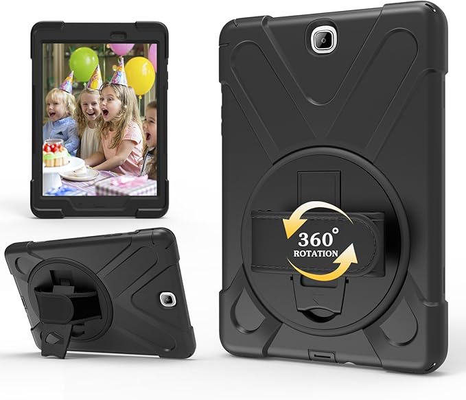 Galaxy Tab A 9.7 Case KIQ Full-Body Shock Proof Hybrid Heavy Duty Armor Protective Case for Samsung Galaxy Tab A 9.7 2015 SM-T550 with Kickstand and Screen Protector (Shield Black)