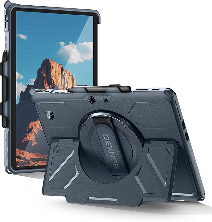 Dexnor for Microsoft Surface Pro 11/10/9 Case 13 inch 2024/2022 Rugged Protective Case with 360° Rotating Hand Strap &amp Large Stand &amp Pen Holder Shockproof Full-Body Cover Blue