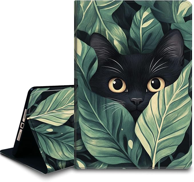 Bxgolkgd Tablet Case for 6.8 Kindle Paperwhite (11th Generation-2021) &amp Kindle Paperwhite Signature EditionAuto Wake/Sleep FunctionBlack Cat Tropical Leaf