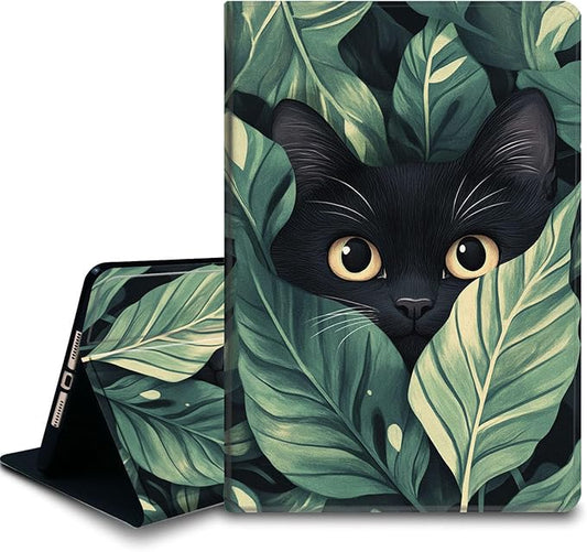 Bxgolkgd Tablet Case for 6.8 Kindle Paperwhite (11th Generation-2021) &amp Kindle Paperwhite Signature EditionAuto Wake/Sleep FunctionBlack Cat Tropical Leaf