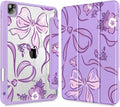 Mektron Case for iPad Pro 11 inch (4th 3rd 2nd &amp 1st Gen) 2022 2021 2020 2018 Buit in Pencil Holder with Shockproof Cover Clear Shell + Auto Wake/Sleep Flowers-Bows-Purple
