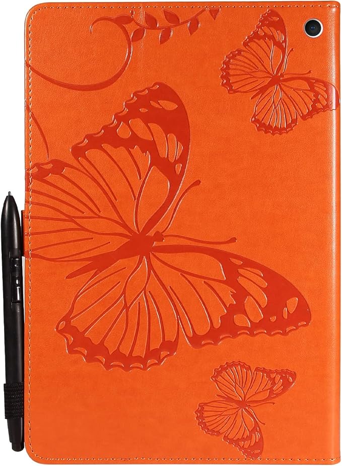 for Kindle Fire HD 10 &amp HD 10 Plus Case 13th/11th Generation 10.1 (2023/2021) Stand Embossed PU Leather Magnetic Wallet Cover with Pencil Holder/Pockets [Auto Wake/Sleep] Orange Butterfly