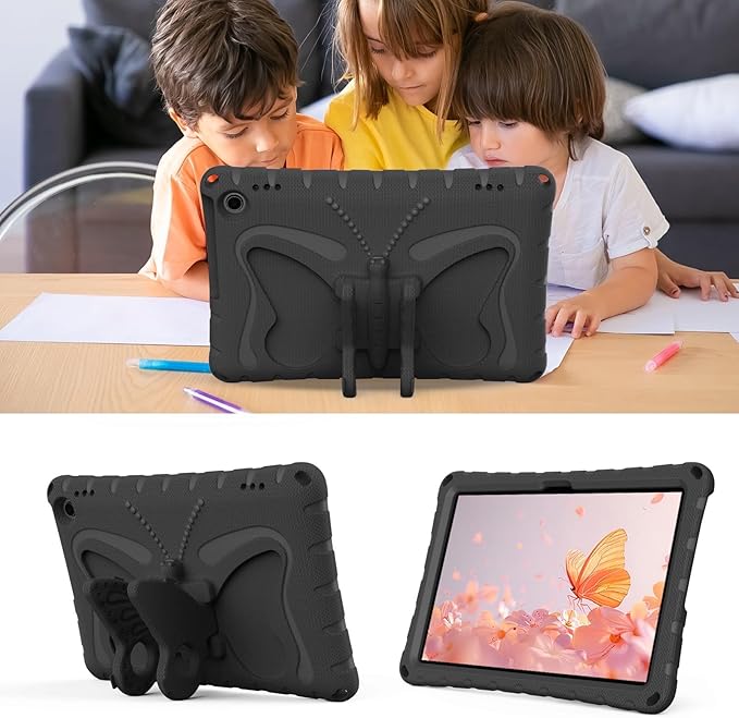 Kids Case Compatible with Kindle Fire HD 10 Tablet (13th/11th Generation 2023/2021 Release) Lightweight Shockproof Case EVA Foam Cover with Shoulder Strap &amp Stand Cover for Boys Girls(Black)