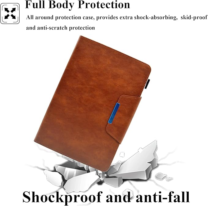 Folio Case for Amazon Kindle Fire HD 8/Fire HD 8 Plus (12th/10th Generation 2024/2022/2020) 8 UUcovers PU Leather Magnetic Smart Cover with Stand/Pencil Holder/Pockets [Auto Sleep/Wake] Brown