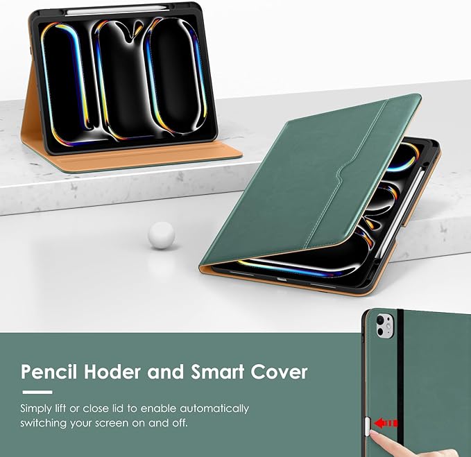 VIKESI Case for iPad Pro 13-inch M5 or M4 Released in 2025 or 2024 Leather Stand Cover with Apple Pencil Holder Auto Wake/Sleep Multiple Viewing Angles Built in Hand Strap &amp PocketMidnight Gr