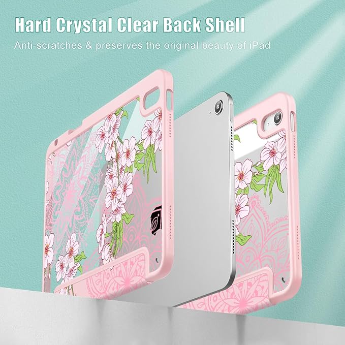 Mektron Case for 2026 iPad Air 13 inch M4 Cover Compatible 2025 iPad Air 13 inch M3 2024 iPad Air 13 inch M2 with Pencil Holder Shockproof Clear Shell Blossom Sakura-Pink
