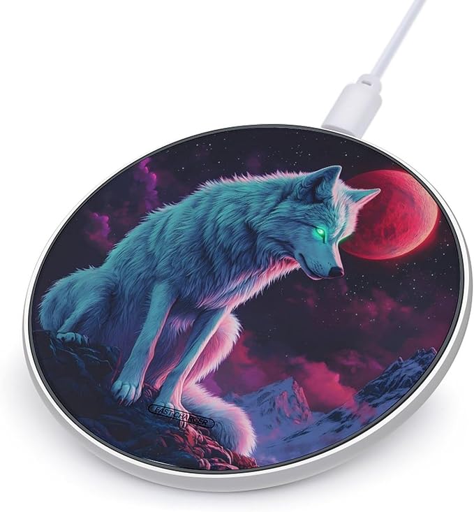 Wolf Full Moon Wireless Charger Anti-Slip Wireless Charging Pad Slim Charger Mat for Men Women