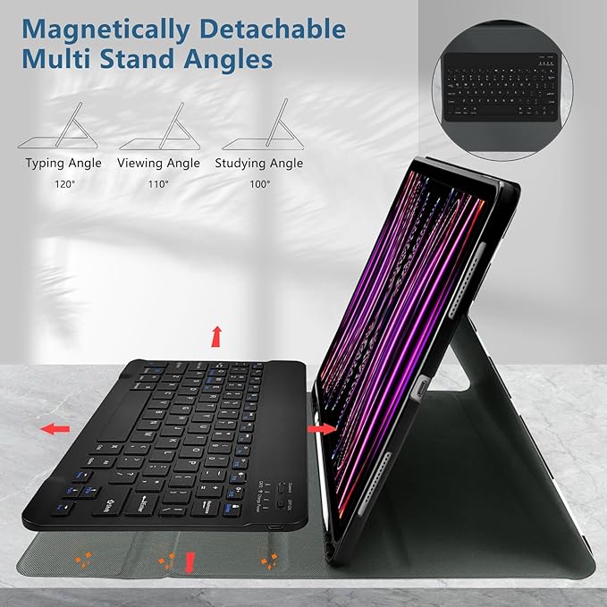 TopPerfekt for iPad Pro 11 4th/3rd/2nd/1st Gen (2022/2021/2020/2018) Keyboard Case Magnetically Absorbent Auto Sleep/Wake Support 2nd Gen Pencil Wireless Charge with Pencil Holder - Black Cow