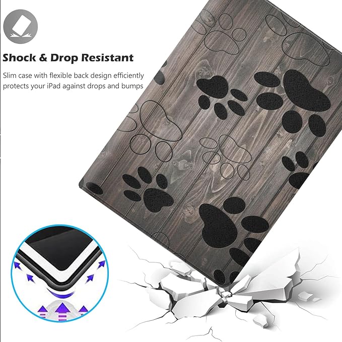 Case for iPad Pro 13 Inch M4 (iPad 7th Generation 2024)Adjustable Stand Auto Wake/Sleep Function Full Body Protection Cover - Dog Paw Print on Wood