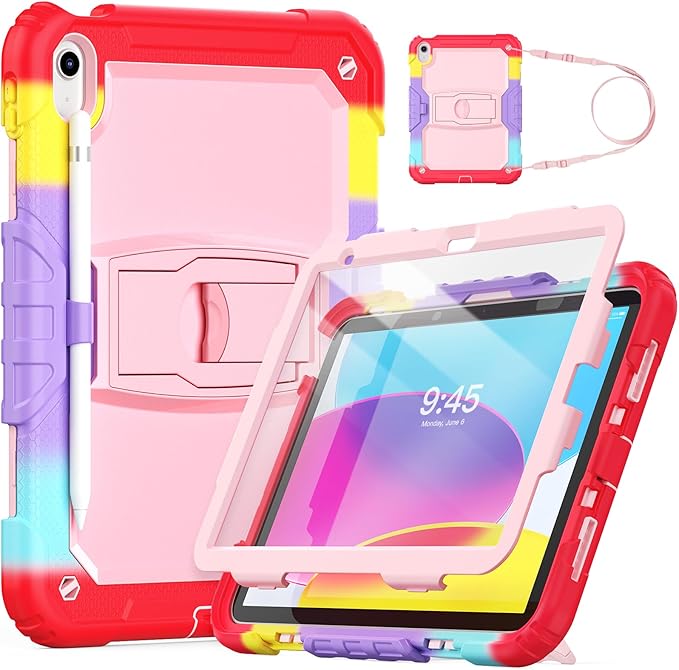 HXCASEAC Kids Case for iPad A16 11th/10th Generation Full Body Protective Design | Foldable Stand | Screen Protector | Pencil Holder Durable for iPad 11th Gen 11 inch / 10th Gen 10.9 inch Camo Red