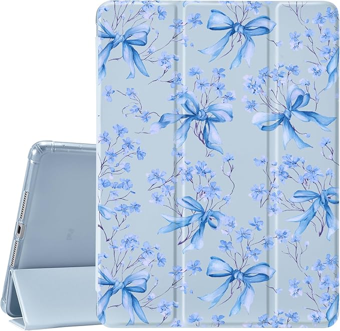 JOYLAND Blue Bow for iPad 10th Generation Case 10.9 inch/iPad (A16) 11th Generation 11 Inch 2025 with Pencil Holder-Trifold Stand Protective Cover with Soft TPU BackBlue