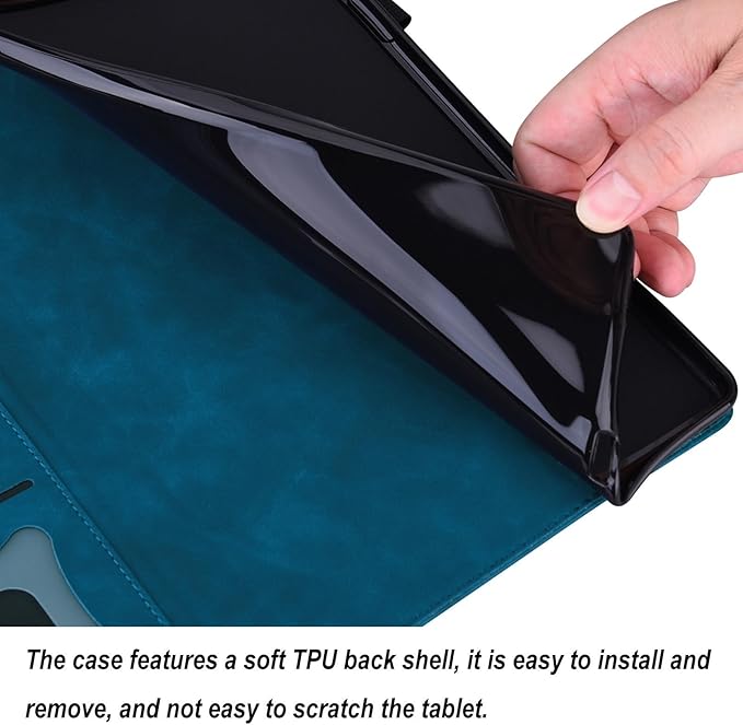 Shockproof Case for Lenovo Tab One 8.7 inch 2025 Model - Retro PU Leather + TPU Hybrid Protective Cover with Anti-Slip Grip Strap &amp Card Slots -Peacock Blue