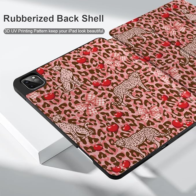 DONGKE Case for 2022/2021/2020/2018 iPad Pro 11 inch Gen 4/3/2/1 - Slim Protective Case - Built in Pencil Holder Support Charging - Trifold Stand &amp Sleep/Wake Cover- Cheetah Bow