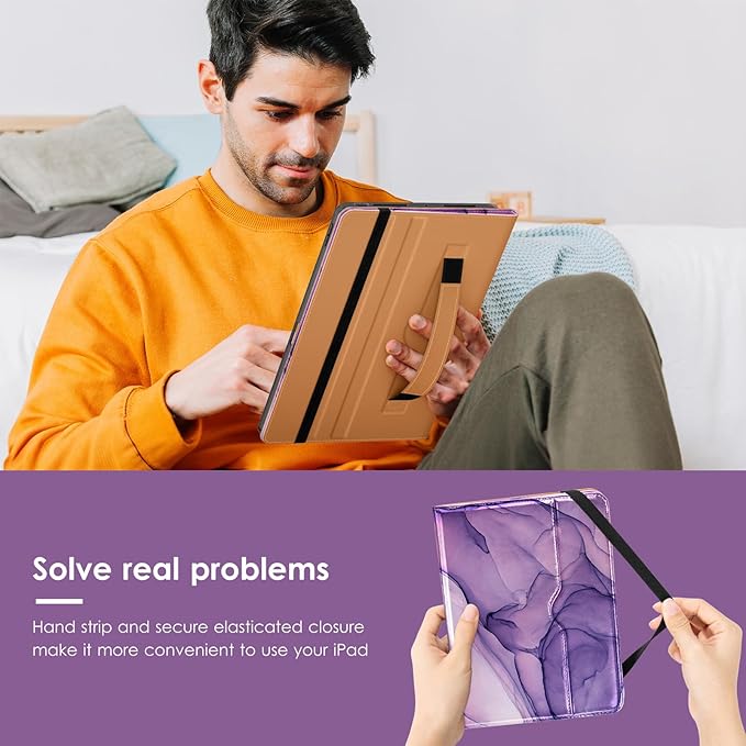 VIKESI Case for iPad Pro 13-inch M5 or M4 Released in 2025 or 2024 Leather Stand Cover with Apple Pencil Holder Auto Wake/Sleep Multiple Viewing Angles Built in Hand Strap &amp PocketPurple Marb