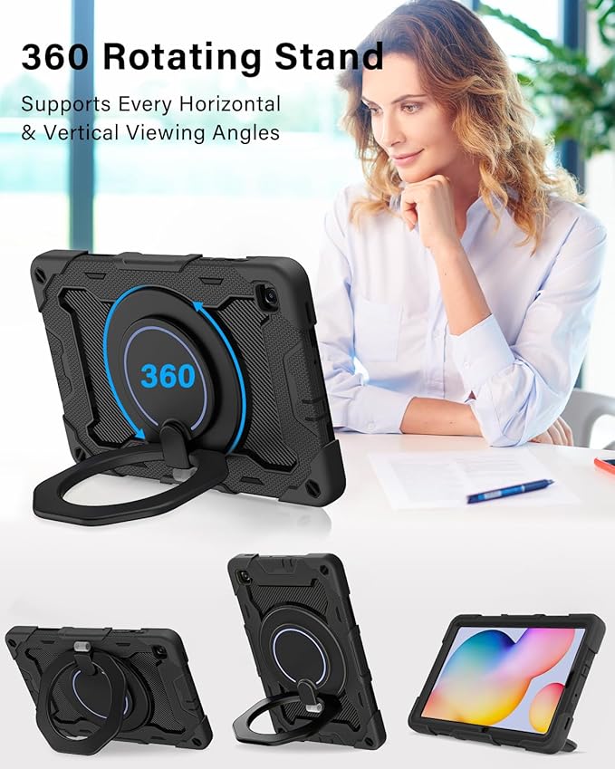 ROISKIN Case for Samsung Galaxy Tab S6 Lite 10.4’’ (2024-2020)Drop-Proof Protection Cover with 360° Rotate Stand &amp Handle &amp Screen Protector &amp Shoulder Strap &amp Kids Friendly