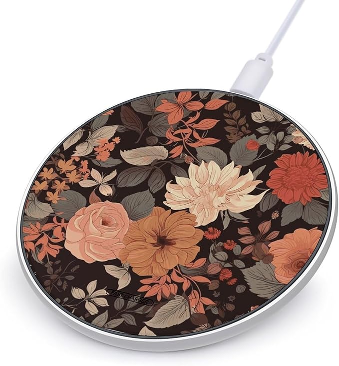 Autumn Beautiful Floral Wireless Charger Fast Wireless Charging Pad with USB Cable 10W Anti-Slip Magnetic Wireless Charger Portable Slim Charger Puck Travel Charging Station