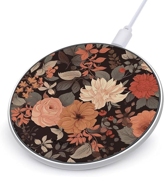 Autumn Beautiful Floral Wireless Charger Fast Wireless Charging Pad with USB Cable 10W Anti-Slip Magnetic Wireless Charger Portable Slim Charger Puck Travel Charging Station