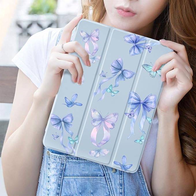 JOYLAND Blue Pad Case for iPad 10th Generation Case 10.9 Inch 2022with Pencil Holder-Auto Wake/SleepBlue Butterfly Pattern Anti-Scratch Shockproof Premium Folio Stand Case for 10.9 inch case