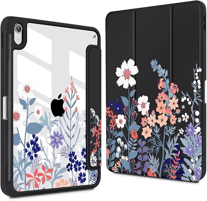 CISSOOK Case for iPad (A16) 11th Generation 11 Inch 2025/iPad 10th Generation 10.9 Inch 2022 Slim Lightweight Stand Cover with Hard Transparent Back Shell with Auto Wake/Sleep Wild Flower