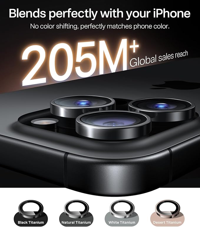 TORRAS 3-Year Ultimate Durability for iPhone 16 Pro Max/16 Pro Camera Lens Protector - 1:1 Invisible Fit &amp Ultra Clarity Military-Grade 9H+ Aerospace Glass Anti-Scratch Easy Installation Desert