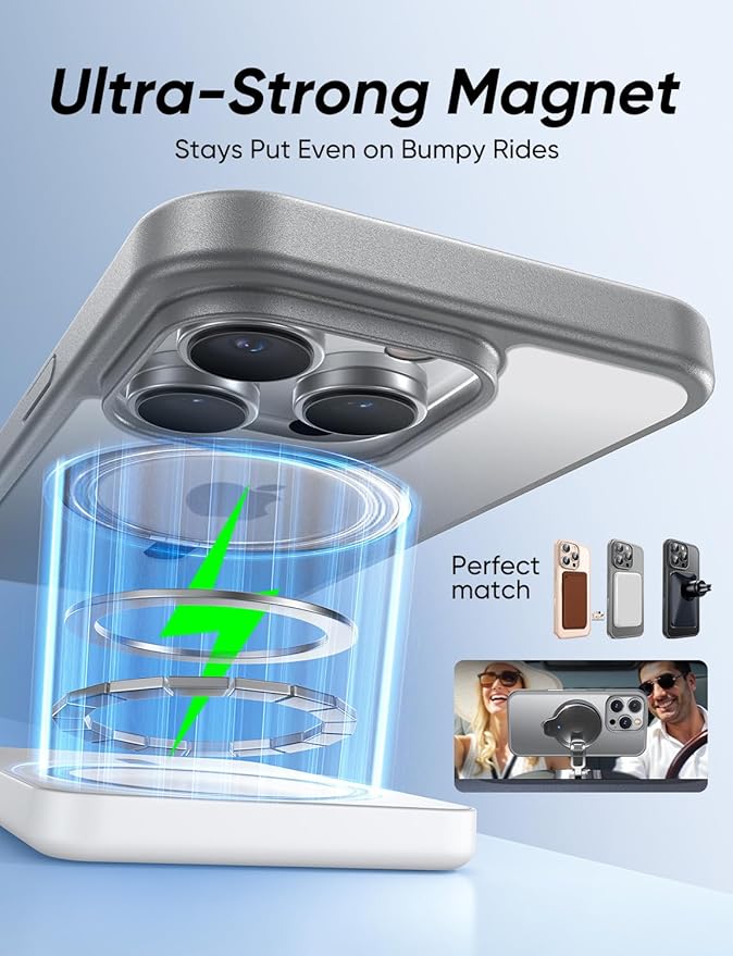 MAGIC JOHN 360° Rotatable Magnetic Invisible Stand for iPhone 16 Pro Max Case [Camera Control Button] [Compatible with MagSafe] 16FT Shockproof for iPhone 16 Pro Max Case with Kickstand Gray