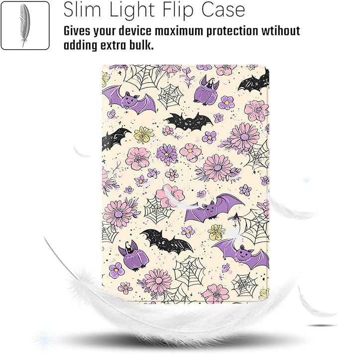Case for Samsung Galaxy Tab A11 Plus/A9 Plus 11 Inch 2025/2023Adjustable Stand Auto Wake/Sleep Function Full Body Protection Cover - Halloween Bat Flower