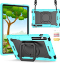 Stand Case for Samsung Galaxy Tab S8 Plus 2022/Tab S7 FE 5G 2021/Tab S7 Plus 2020 12.4 inch 360 Degree Rotating Kickstandwith Hand/Shoulder Strap Rugged Shockproof Cover Aqua Green &amp Black