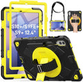 HXCASEAC Case for Samsung Galaxy Tab S10+ Plus / S9 Fe+ / S9+ 5G 12.4 inch Protective with Screen Protector/S Pen Holder/ 360 Rotating Stand Hand Strap - Yellow