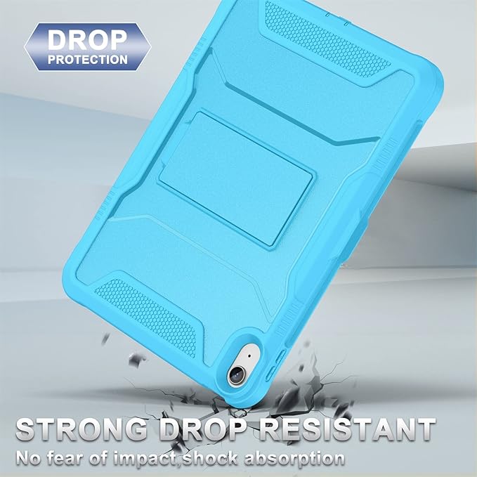 Soke Case for iPad (A16) 11th Generation 11-inch 2025 iPad 10th Generation 10.9-inch 2022 with Built-in Screen Protector and Kickstand Rugged Full Body Protective Cover - Cyan Blue