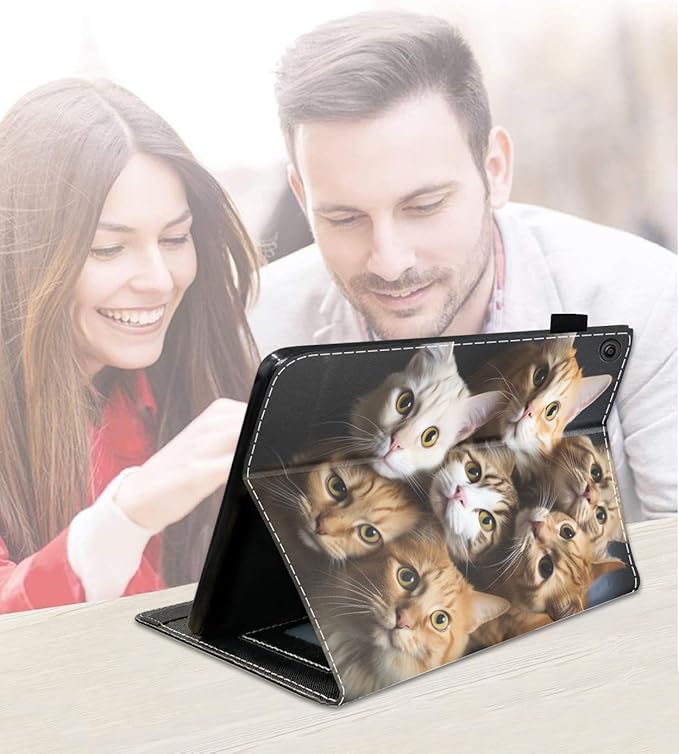 Case for Amazon Kindle Fire 7 Tablet (7 9th/7th Generation 2019/2017 Release) Slim PU Leather Cover with Card Slot &amp Auto Wake/Sleep Cats