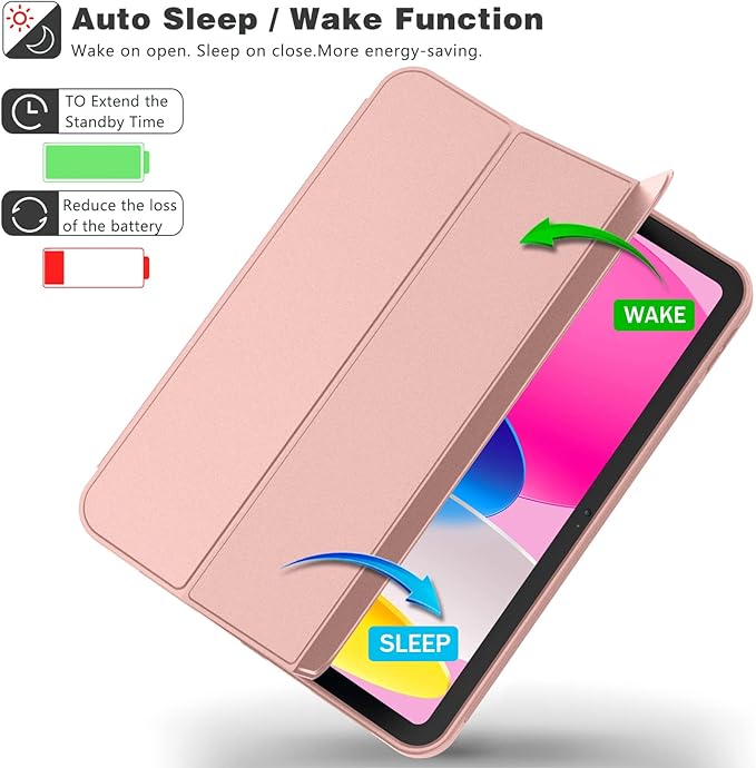 Case for iPad (A16) 11 Inch 2025/iPad 10th Generation 10.9 Inch 2022 Slim Trifold Stand Protective Cover with Pencil Holder and Soft TPU BackSupport Auto Sleep/Wake (Rose Gold)