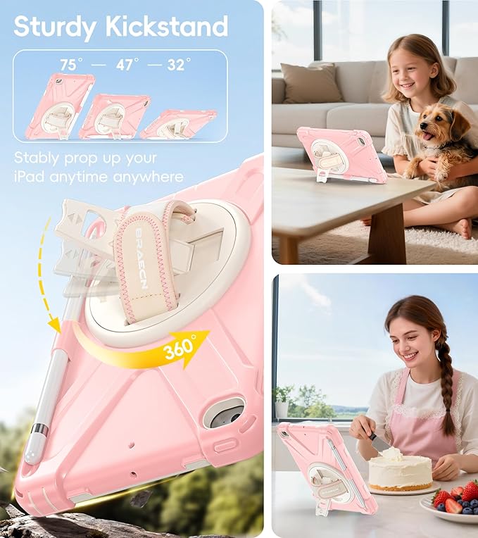 BRAECN iPad mini 5 CaseiPad mini 4 Case Heavy Duty Shockproof Protective Rugged Case with Pencil HolderHand StrapKickstand Shoulder Strap for iPad mini 5th/4th Generation 7.9 Inch for Kids