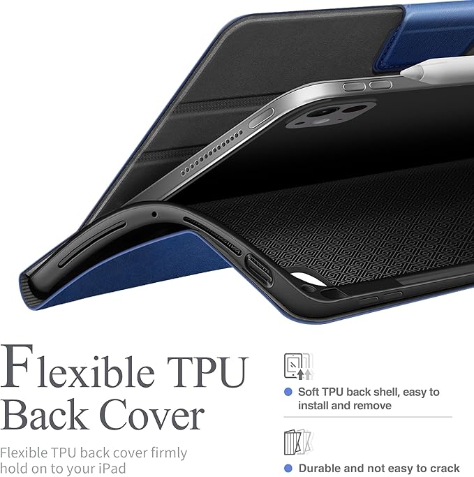 auaua Case for iPad Pro 11 Inch (M5/M4) 2025/2024 with Pencil Holder and Pocket Multiple Angles Viewing Magnetic Closure Auto Sleep/Wake (Blue)