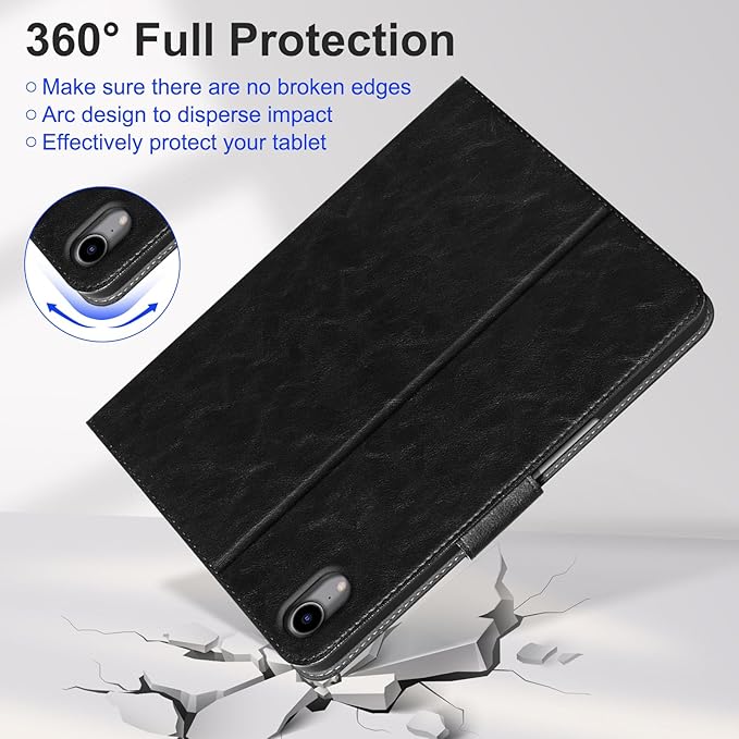 Genuine Leather Case for iPad mini 7th A17 pro 2024iPad mini 6th Generation 8.3 Inch 2021Premium Leather Folio with Pencil HolderMagnetic Closure Smart Cover Auto Wake/SleepBlack