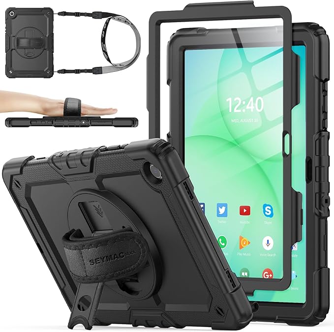 SEYMAC stock Case for Samsung Galaxy Tab A11+ Plus/A9+ Plus 11'' Full-Body Drop Protection Case with Screen Protector Pencil Holder [360° Rotating Hand Strap] &ampStand Black