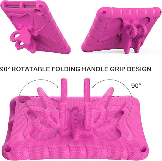 For Kindle Fire HD8 (2020/2022) kids girl Tablet Case Butterfly Wings Kickstand EVA Material Light Weight Shockproof Rugged Heavy Duty Kids Case for Kindle Fire HD8 Plus (2020/2022) (Rose red)