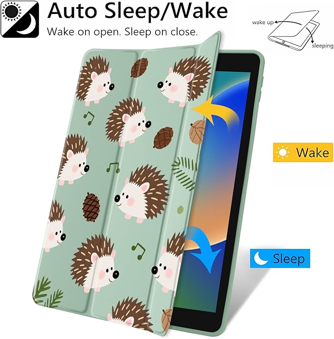 Cartoon Hedgehog for iPad Pro 11(M4) 2024 5th Gen Kawaii Animal Clear Hard Back Hybrid Casewith Pencil Holder Trifold Stand Tablet Cover(Model Number:A2836/A2837/A3006) for Girls