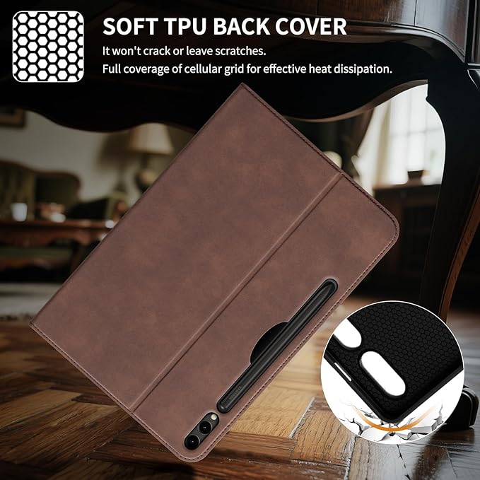 for Samsung Galaxy Tab S9 FE+/S9 Plus/S10 Plus+ 12.4 inch Case 2023/2024(Model:SM-X820/X810/X610) Leather Protective Shell Protection Cover with S Pen HolderAuto Sleep/Wake.Dark Brown