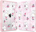 for iPad 9th Generation with Pencil Holder iPad 8th/7th Gen Case 10.2-inch [Built in Pencil Holder] Trifold Stand Auto Wake/Sleep Clear TPU Protection Back Cover Rabbit &amp Strawberry