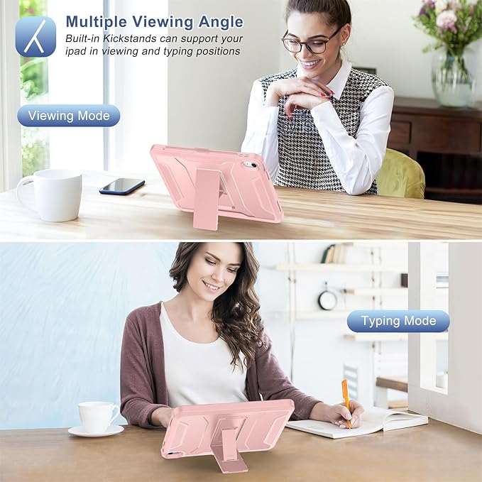 Soke Case for iPad (A16) 11th Generation 11-inch 2025 iPad 10th Generation 10.9-inch 2022 with Built-in Screen Protector and Kickstand Rugged Full Body Protective Cover - Pink Sand