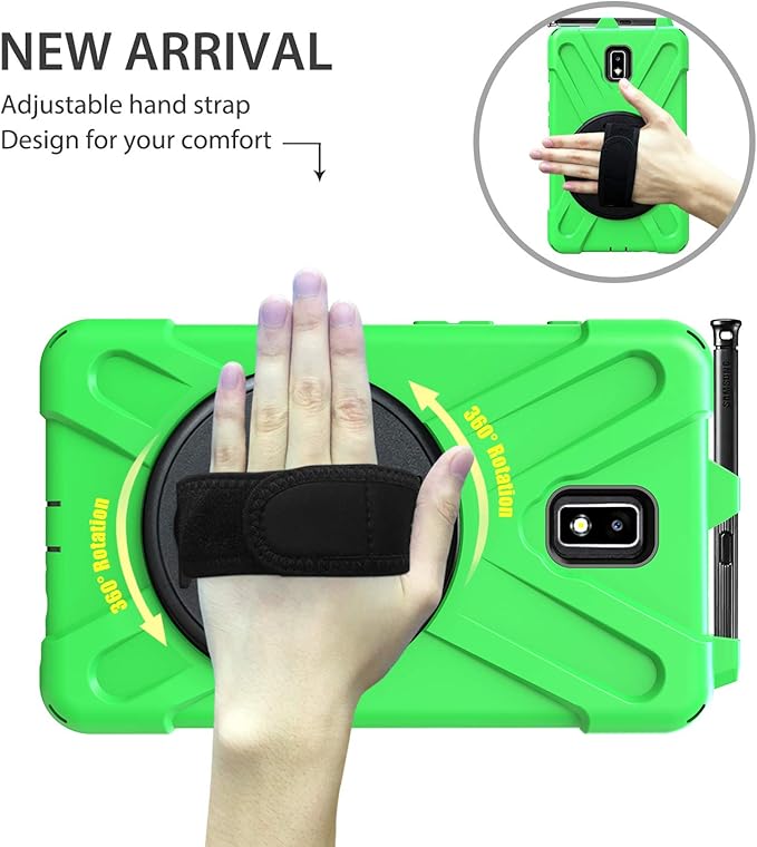 Case for Samsung Galaxy Tab Active 2 8.0 T390 T395 T397 Military Grade [15 ft Drop Tested] Full-Body Shockproof Protective Cover with 360° Rotation Stand Hand Strap &amp Pencil Holder