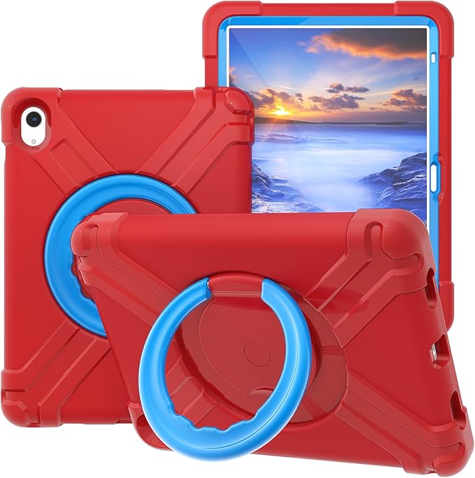 Compatible with Apple iPad Air 4 10.9/iPad Air 5 10.9 Tablet CaseRugged Kids Case with Stand Lightweight Shockproof Kids Friendly Tablet Cover Red+Blue